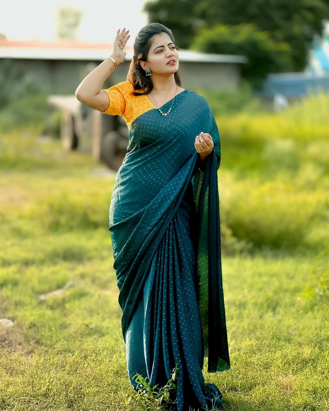 Hyderabad TV Actress Shiva Jyothi in Green Saree4